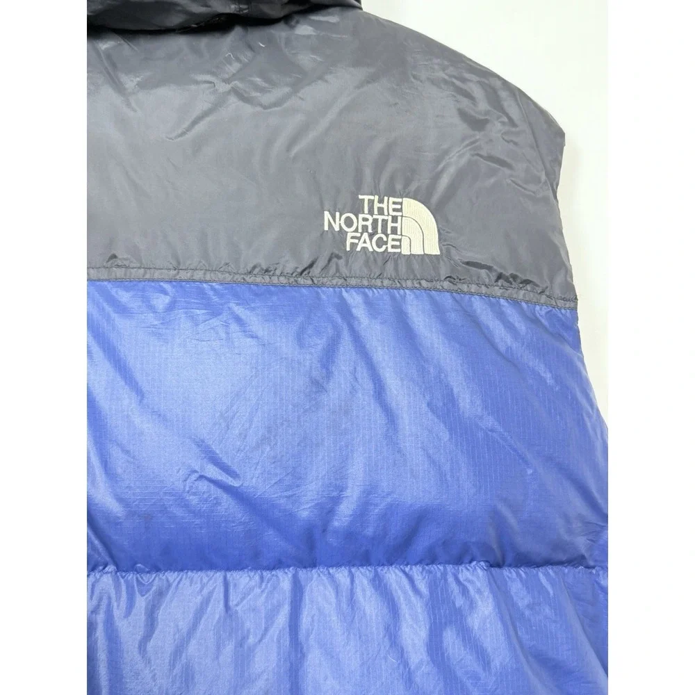 Vintage The North Face Mens XL Nuptse 700 Goose Down Vest Blue Full Zip Hood‎